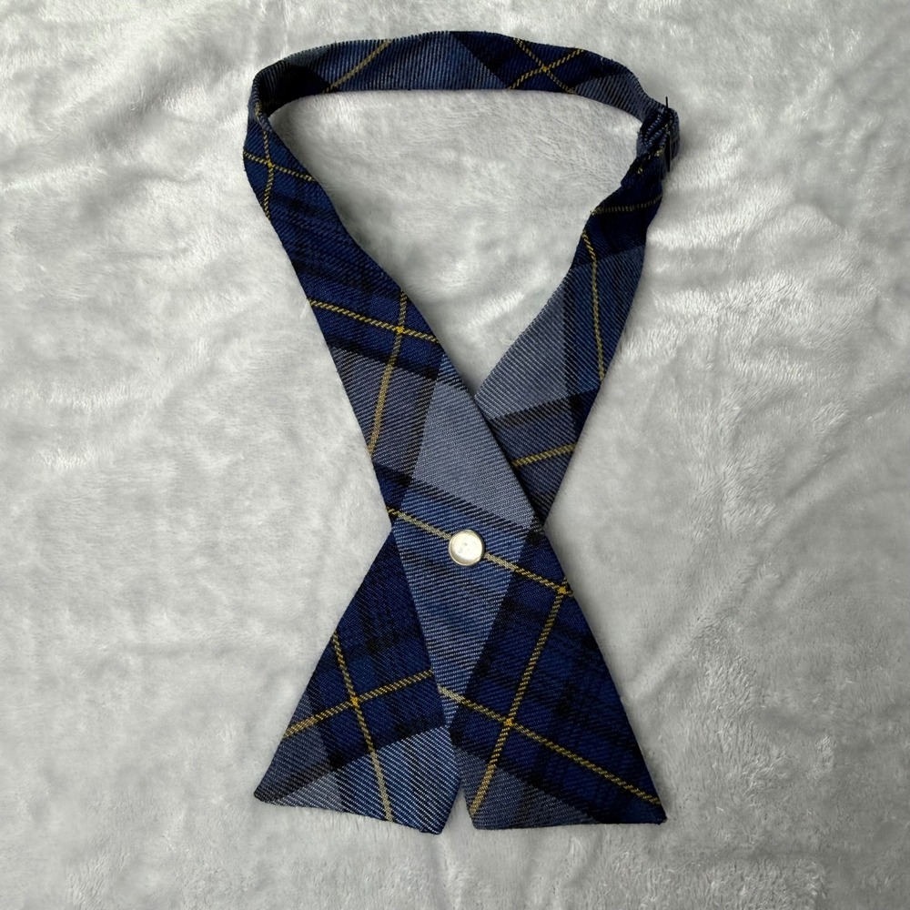 Lands End Blue Plaid Cross Tie School Uniform Adjustable OSFA 442162